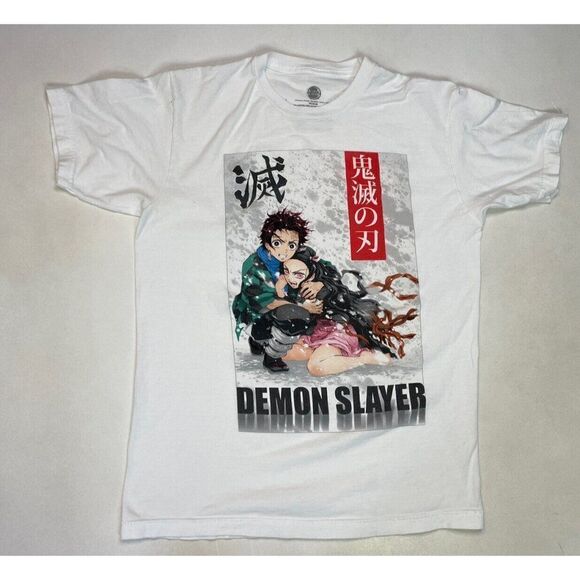 Demon Slayer TV Anime Cartoon Graphic T-shirt Men Medium White Short Sleeve - Picture 1 of 6